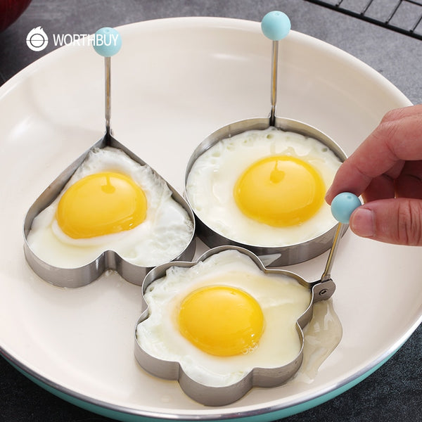 WORTHBUY 5 Pcs/Set Cute Egg Pancake Maker Stainless Steel Egg Pancake Forms Kitchen Egg Cooker Tools For Kids Frying Egg Molds